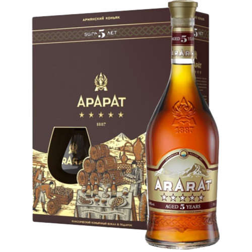 Коньяк армян. "Арарат" 5 лет 0,7л. 40% ПУ с бокалом